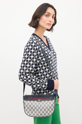 Gucci Beige & Navy Monogram Ophidia Crossbody Bag
