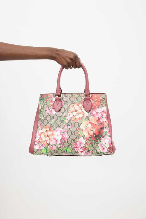 Gucci Beige & Pink Blooms Monogram Tote
