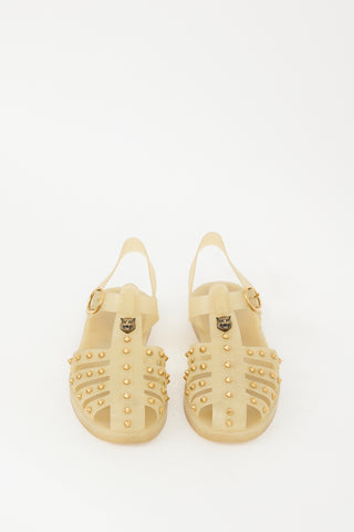 Gucci Beige Rubbber Studded Caged Sandal