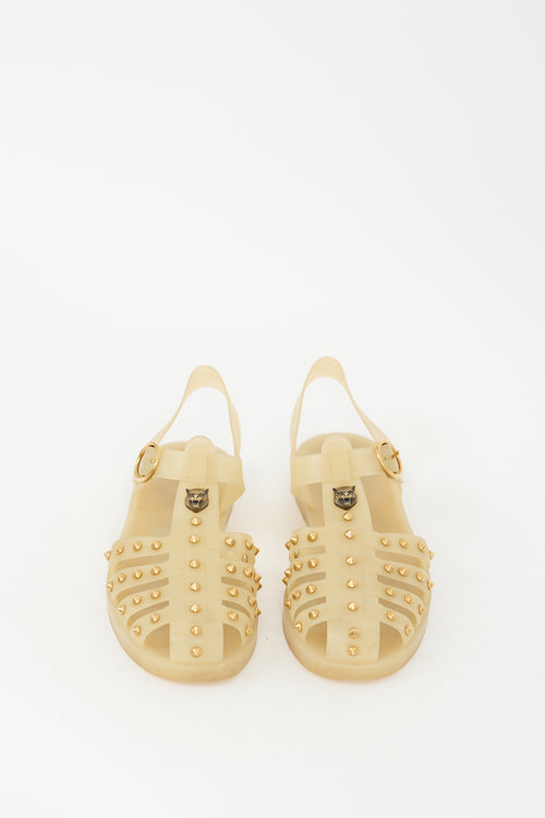 Gucci Beige Rubbber Studded Caged Sandal