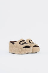 Gucci Shearling GG Wedge Slide