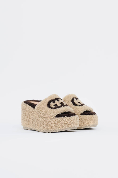 Gucci Shearling GG Wedge Slide