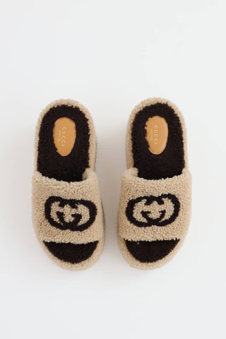 Gucci Shearling GG Wedge Slide