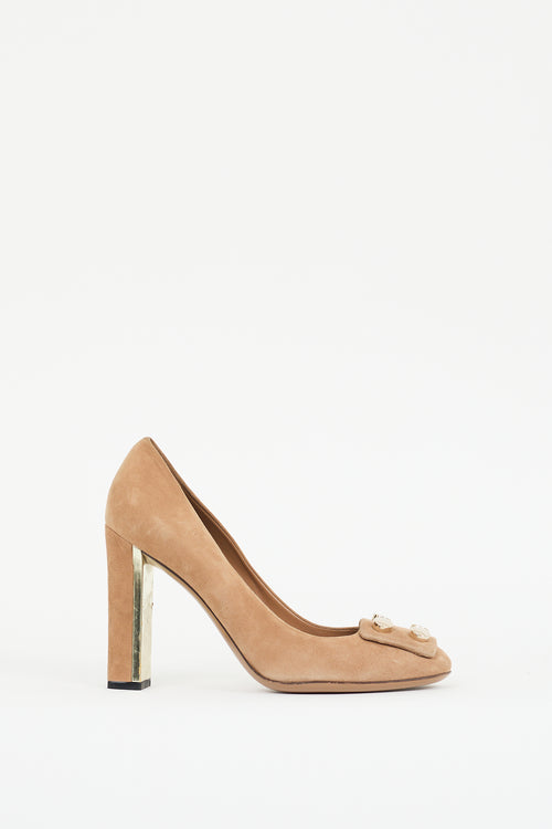 Gucci Beige & Gold Suede Audrey Pump