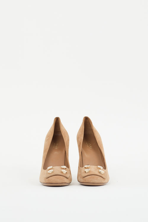 Gucci Beige & Gold Suede Audrey Pump