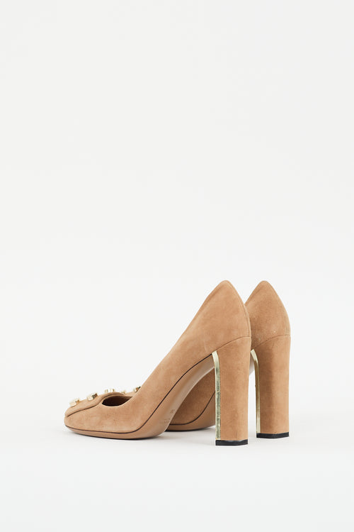 Gucci Beige & Gold Suede Audrey Pump