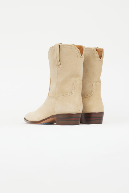 Gucci Beige Suede Western Mid Calf Boot