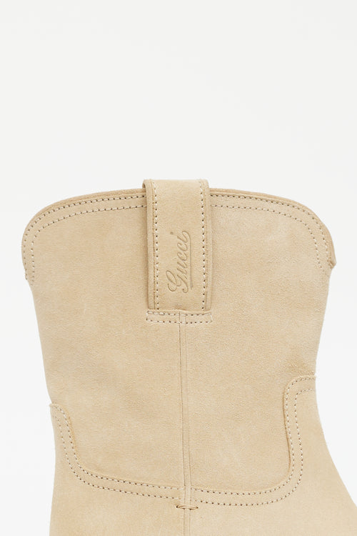 Gucci Beige Suede Western Mid Calf Boot