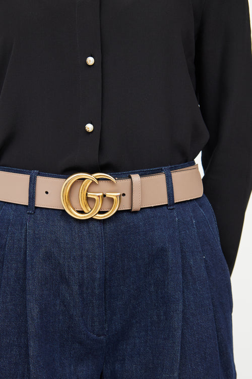 Gucci Taupe Leather Double G Toscano Belt