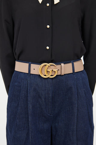 Gucci Taupe Leather Double G Toscano Belt