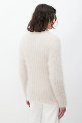 Gucci Beige V-Neck Mohair Ribbed Knit Sweater