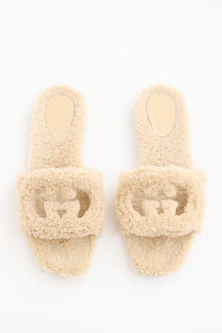 Gucci Shearling Logo Slide