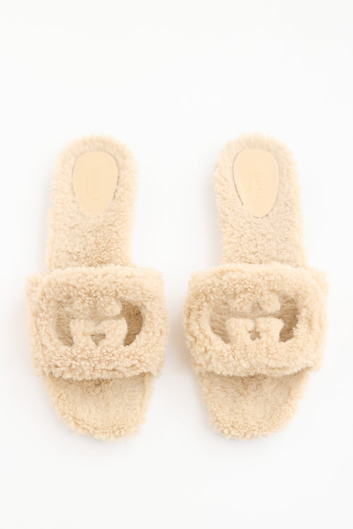 Gucci Shearling Logo Slide