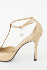 Gucci Beige & Brown Leather GG T-Strap Pump
