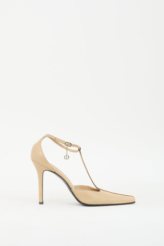 Gucci Beige & Brown Leather GG T-Strap Pump