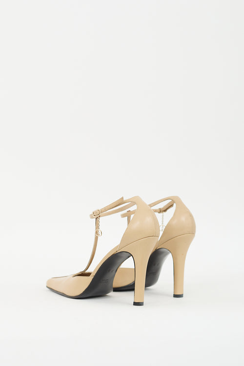 Gucci Beige & Brown Leather GG T-Strap Pump