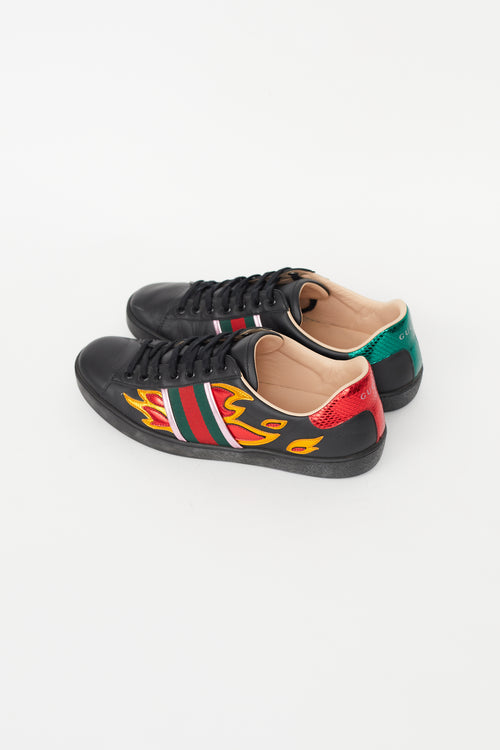Gucci Black & Multicolour Ace Flame Sneaker