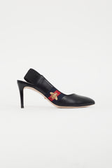Gucci Black & Multicolour Sylvie Webbed Elastic Heel
