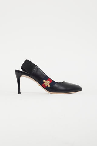 Gucci Black & Multicolour Sylvie Webbed Elastic Heel