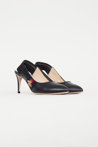 Gucci Black & Multicolour Sylvie Webbed Elastic Heel