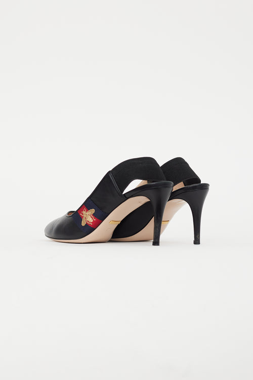 Gucci Black & Multicolour Sylvie Webbed Elastic Heel