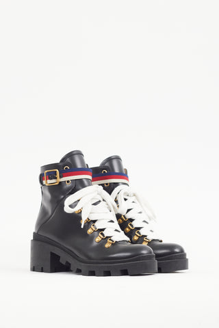 Gucci Black & Multicolour Leather Sylvie Ankle Boot