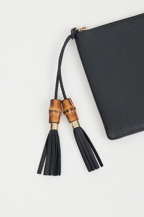 Gucci Black Leather Bamboo Fringe Zip Pouch