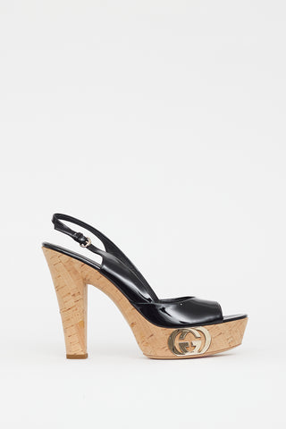 Gucci Black & Beige Cork Patent Sandal