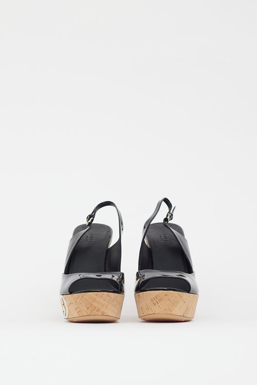 Gucci Black & Beige Cork Patent Sandal