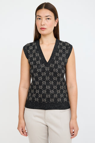 Gucci Black & Beige Monogram Knit Vest