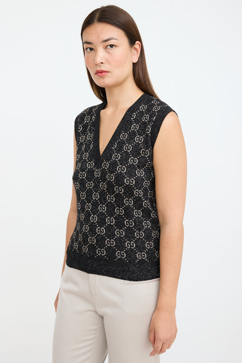 Gucci Black & Beige Monogram Knit Vest