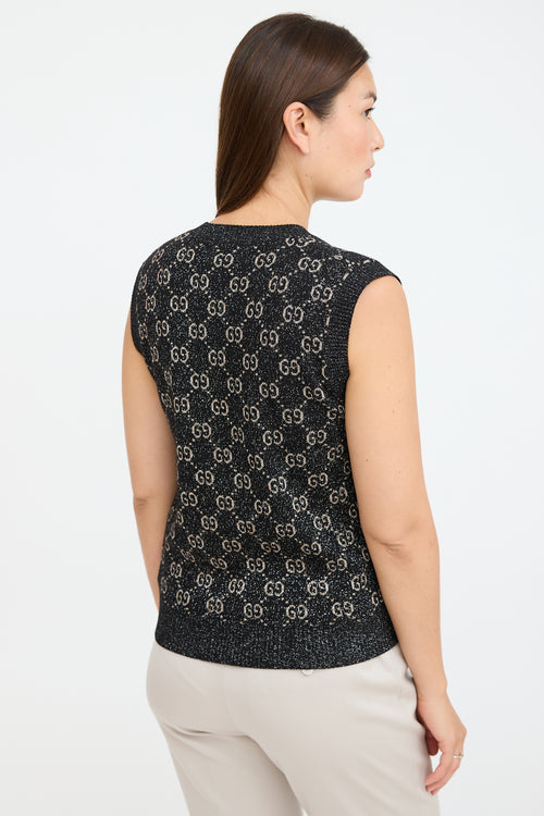 Gucci Black & Beige Monogram Knit Vest