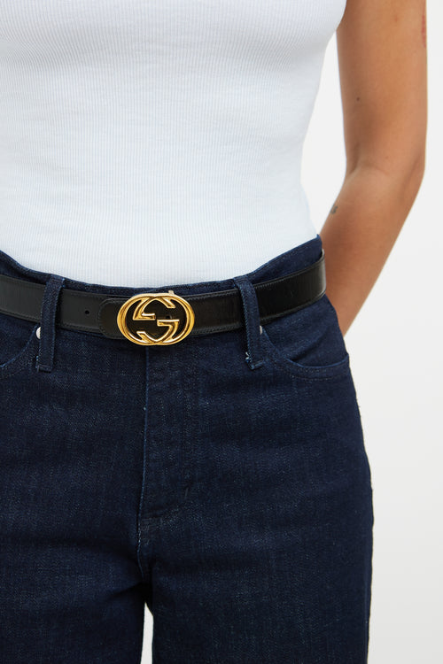 Gucci Black & Brown Leather Marmont Belt