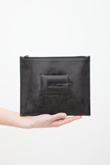 Gucci Black Leather Embossed Logo Pouch