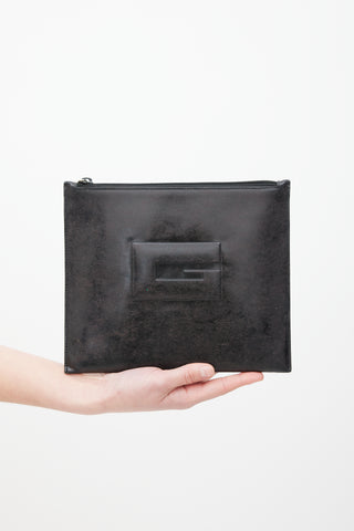 Gucci Black Leather Embossed Logo Pouch
