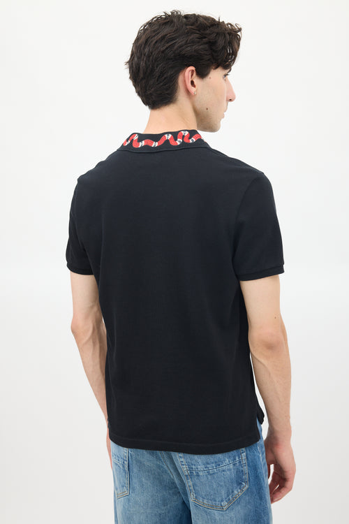 Gucci Black Cotton Embroidered Collar Polo