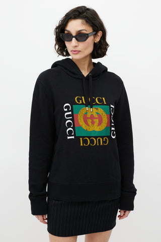 Gucci Black Logo Distressed Hoodie