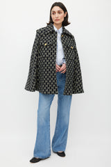 Gucci Black & White Wool Monogram Cape