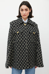 Gucci Black & White Wool Monogram Cape