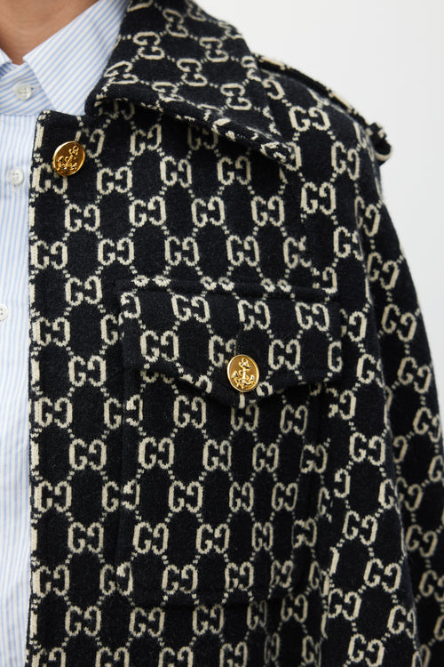 Gucci Black & White Wool Monogram Cape