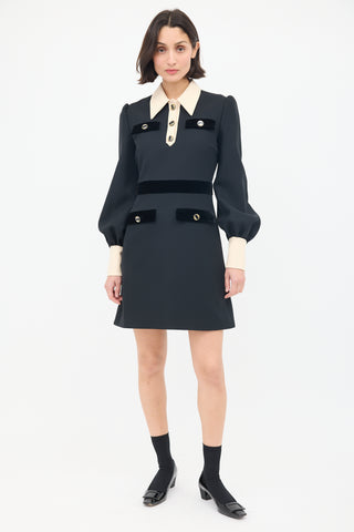 Gucci Black & Cream Wool & Silk Four Pocket Dress