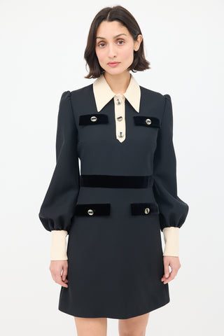 Gucci Black & Cream Wool & Silk Four Pocket Dress