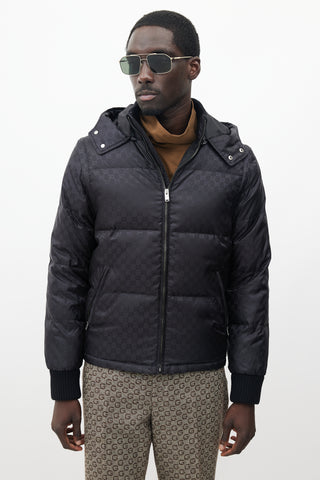 Gucci Black Detachable Sleeve Monogram Puffer Jacket