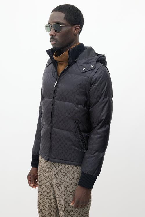 Gucci Black Detachable Sleeve Monogram Puffer Jacket