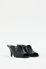 Gucci Black Embossed Leather Heeled Mule