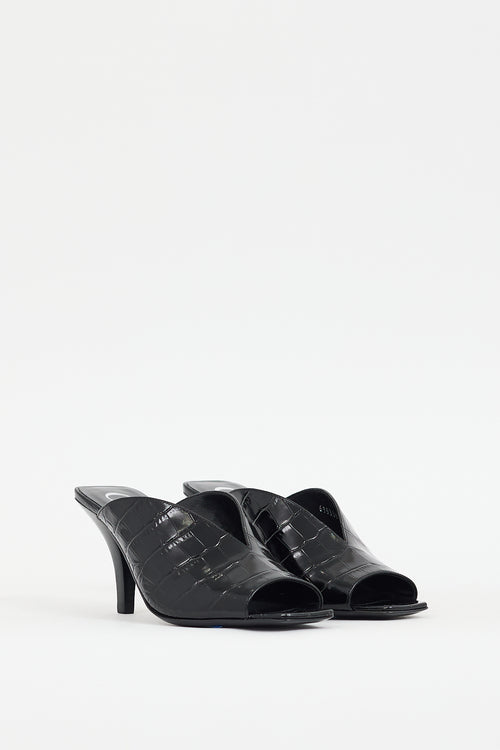 Gucci Black Embossed Leather Heeled Mule