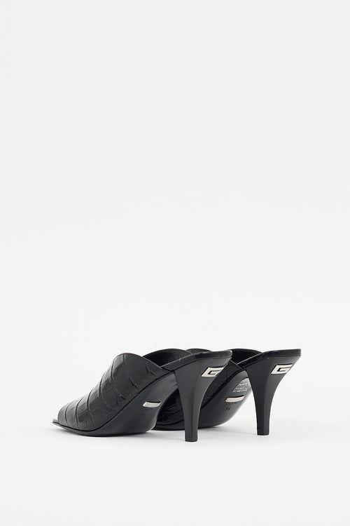 Gucci Black Embossed Leather Heeled Mule