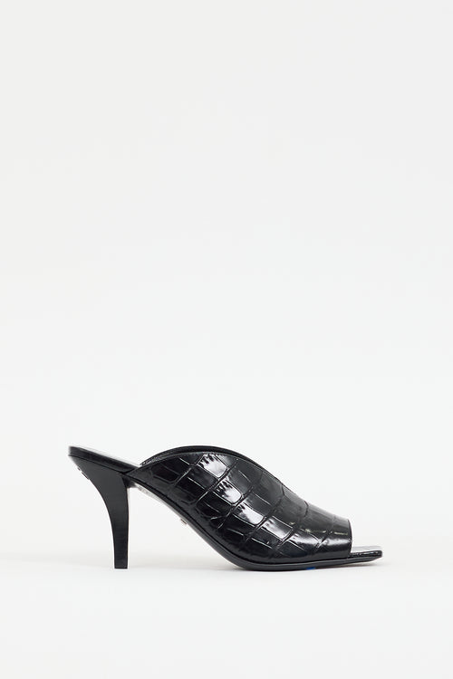 Gucci Black Embossed Leather Heeled Mule