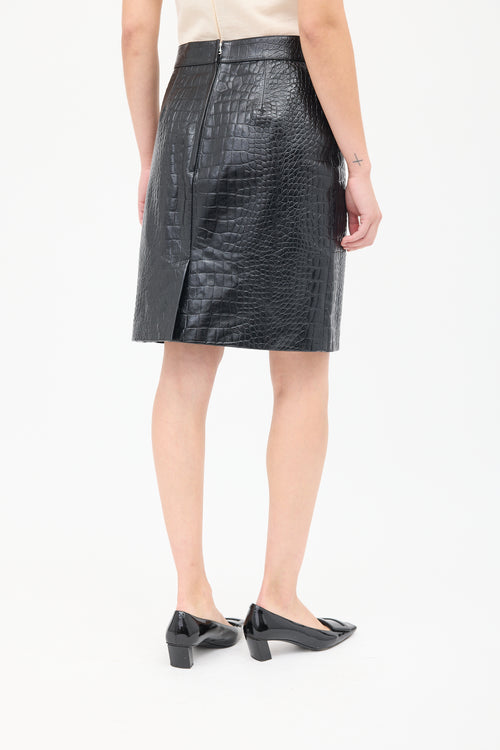 Gucci Black Embossed Patent Leather Midi Skirt