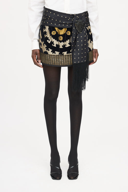 Layered Brocade Mini Skirt